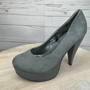 Gray Party Womens Size 7 Heels Grey Faux Suede Round Toe Platform Pump Shoe